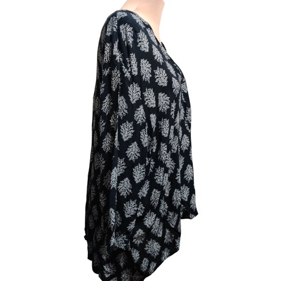 Old Navy XXL Plus Size Black White Floral Tunic Blouse Long Sleeve Boho Top Chic - Picture 7 of 7